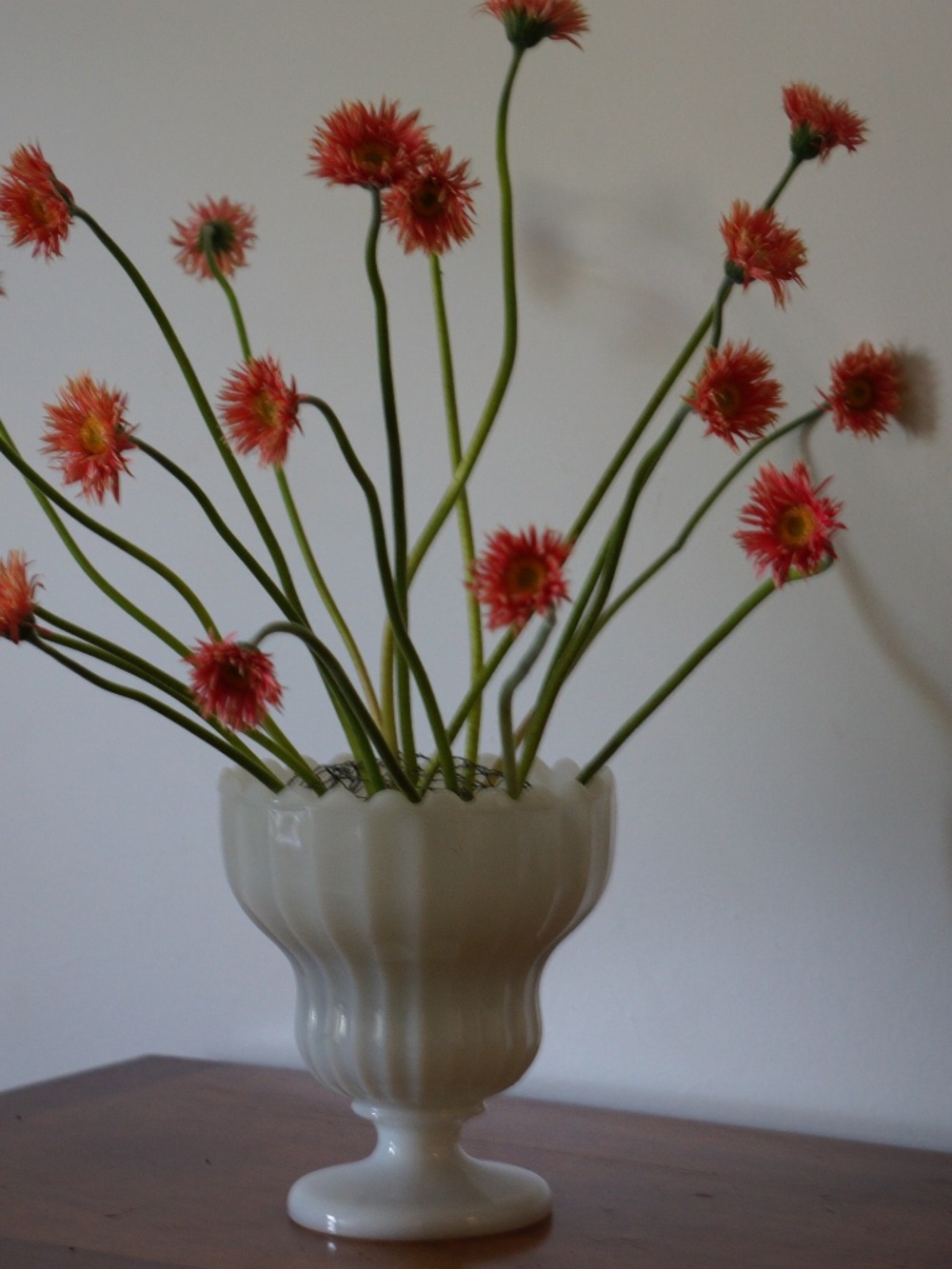 Vintage glass compote vase, milk glass